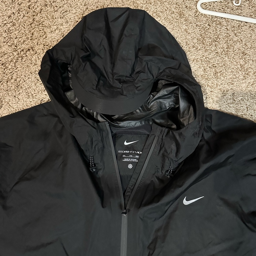Nike Black Hooded Windbreaker with White Reflective Trim - Picture 3 of 4